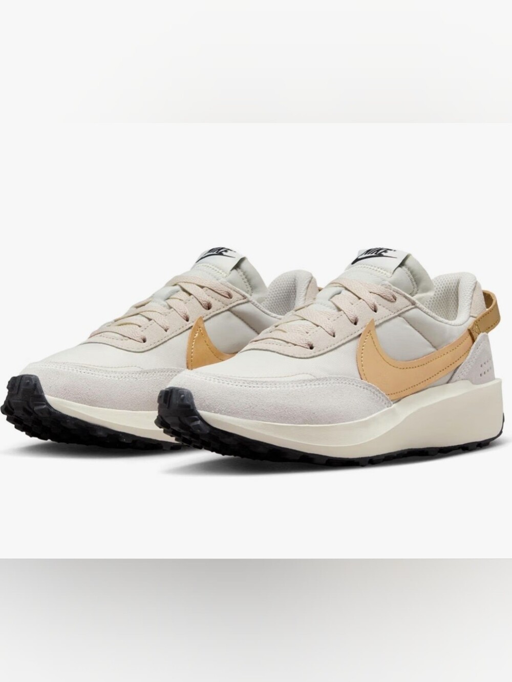 New Nike Waffle Debut Light Orewood Brown Metallic Gold Lace-Up Sneakers s 9.5